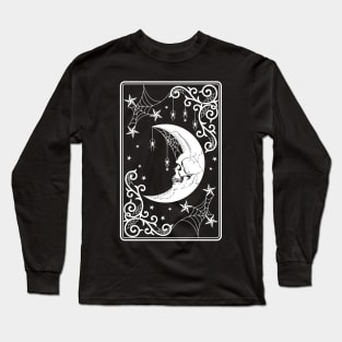 Skull Moon with Spider Webs Long Sleeve T-Shirt